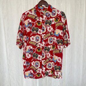 Big Dogs Men's Hawaiian Shirt Small Red Beer Button Up Rayon Brews Button Up